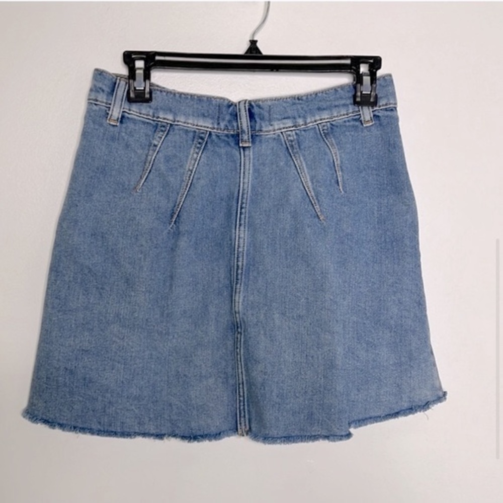 Free People we the free Rain Blue frayed hem pleated jean mini Skirt size small - Picture 3 of 9